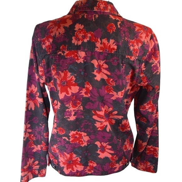 Christopher & Banks Floral Button‎ Front Lightweight Denim Blazer Pockets Medium - Picture 4 of 9